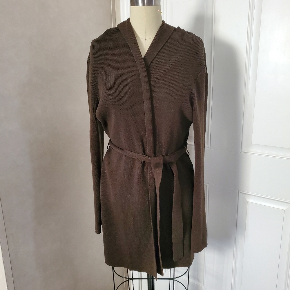 BCBGMAXAZRIA Hooded Cardigan Sweater with Belt - Picture 1 of 8